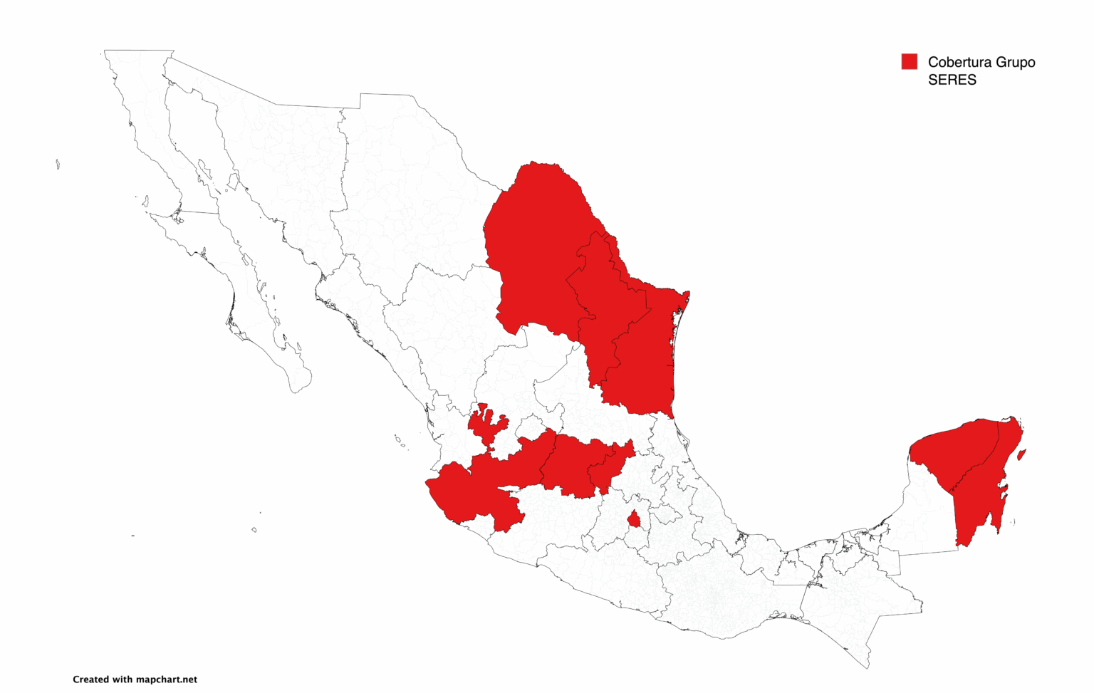 Mapa donde se muestra la cobertura de grupo SERES